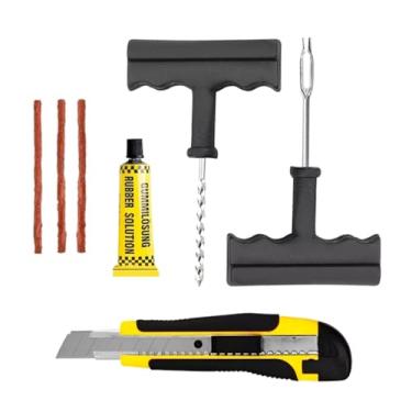 Imagem de Kit De Reparo Remendo Para Pneu Sem Câmara Carro Moto Com Estilete E 3 Refis/Macarrão