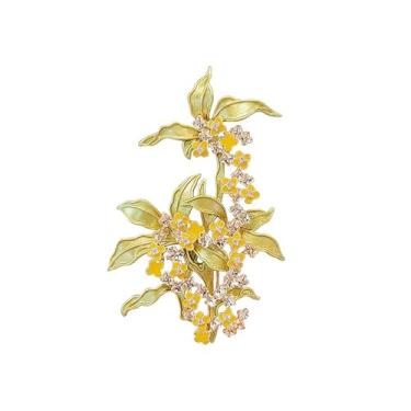 Imagem de Broche de flor de strass banhado a ouro 18 quilates flor floral broche elegante pérola lapela broche fantasia bijuteria dia de ação de graças presentes de aniversário casamento para mãe esposa, Liga