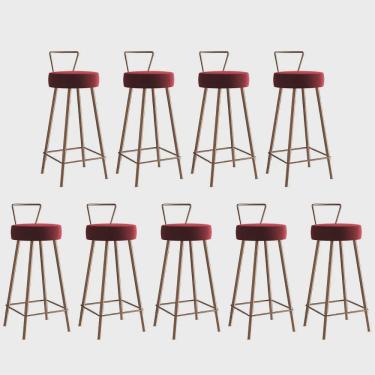 Imagem de Kit 09 Banqueta Alta Com Encosto Tais Eiffel Cozinha Bar Bistrô Ferro Bronze Corino Vermelho - Ahz Móveis