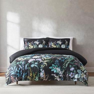 Imagem de Lush Decor Conjunto de 3 peças de capa de edredom de algodão floral fantasia king preto - edredom floral - conjunto de cama preto - roupa de cama gótica - decoração vitoriana moderna