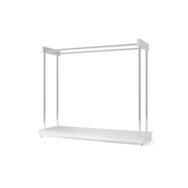 Imagem de Expositor Arara Closet p- Roupas Com Rodízios Aço Cromado - Ideal Branco