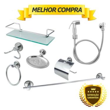 Imagem de KIT COMPLETO PARA BANHEIRO  1 Porta Shampoo Reto + 1 Kit Acessórios + 