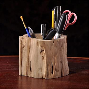 Imagem de Porta-lápis de mesa de madeira maciça suporte multiuso copo de lápis 2 compartimentos organizador de mesa para maquiagem (cor: tamanho A
