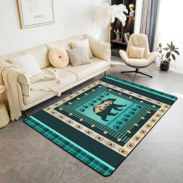 Imagem de Erosebridal Tapete Boho Bear 12 x 18 cm, tapete retangular para safári caça, vida selvagem, quarto, sala de estar, estampa de pegadas de animais, tapete antiderrapante para ambientes internos, tapete