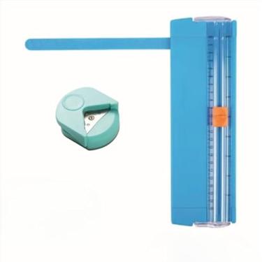 Imagem de Kit Guilhotina Portátil Cortador De Papel A5 + Mini Arredondador de Canto de Folhas(1 KIT AZUL)