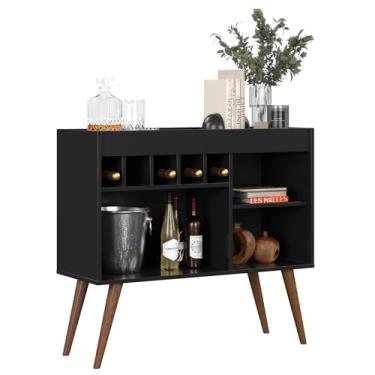 Imagem de Aparador Armário Bancada Sala de Estar Buffet Balcão Bar Adega Jantar Pés Palito Retrô Odin - Preto