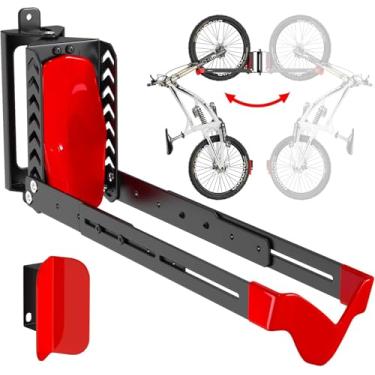 Imagem de AUBEATY 1 suporte giratório de parede, sem necessidade de levantamento de peso, suporte de bicicleta suspenso interno - vermelho