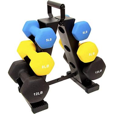 Imagem de BalanceFrom Conjunto de halteres revestidos de neoprene colorido com suporte, conjunto de 9 kg (3 pares de 2,2 kg, 3,6 kg e 5,4 kg)