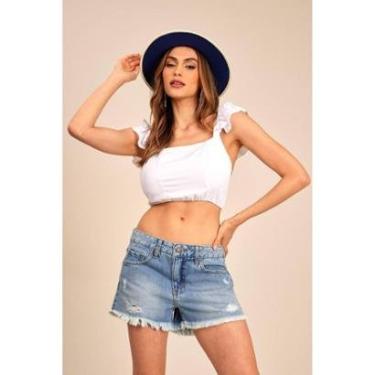 Imagem de Cropped Com Mangas Asa Franzida E Laço Nas Costas Branco Yacamim A23-Feminino
