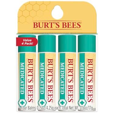 Imagem de Burt's Bees Lip Balm, Moisturizing Lip Care for Dry Chapped Lips, All Natural, Medicated with Menthol & Eucalyptus (4 Pack)