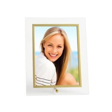 Imagem de Porta Retrato Vidro Filete Dourado Prime Para Fotos 10x15 Vertical  Tu