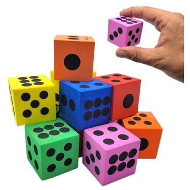 Imagem de Colorful Foam Dice Set - Pack of 12 - (1.5") Solid Colors, Big Square Block Dice Cubes with Number Dots Great for Party Favor, Math Learning, School Supplies, Casino Party Decor and Games