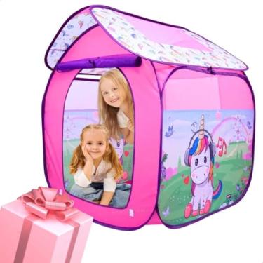 Imagem de Barraca Casinha Tenda Toca Infantil Unicórnio Pop Up Rosa Dobrável com Telinhas Laterais Montagem Fácil Portátil Leve Presente Natal Crianças Meninas Toca Educativa Brinquedo Faz de Conta