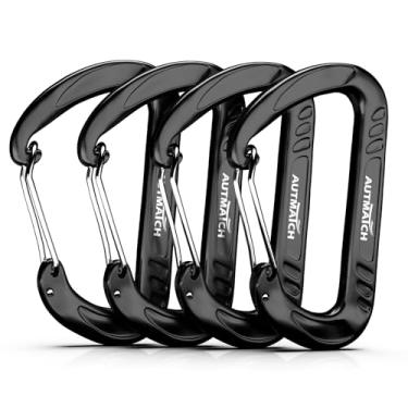 Imagem de AUTMATCH Mosquetão Autmatch, De Mola Alumínio 3" Caribeener 12Kn, Mosquetões Arame Reforçados Para Camping, Mochila, Guia Cães, Viagem, Rede, Preto, Pacote Com 4