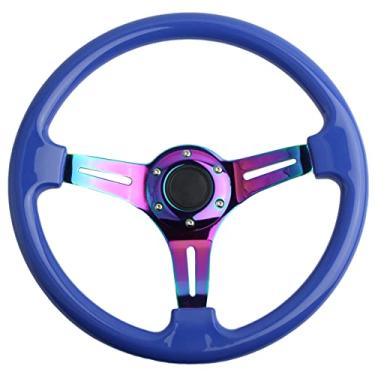 Imagem de YEHICY Volante De Corrida Carro Com 6 Parafusos, 14" Universal E Simulação Para Jogos Pc, Esportivo Clássico Azul Botão Buzina Neo Chrome