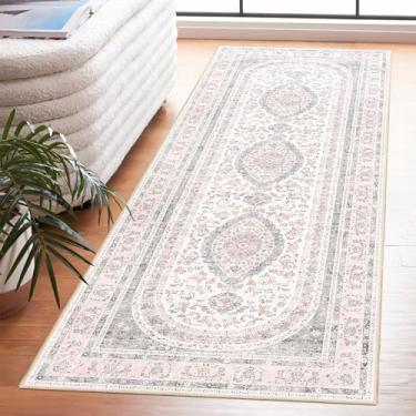 Imagem de Castage Tapete de corredor lavável 5 x 15 cm, tapete rosa antiderrapante, tapetes boho longos para corredores, cozinha, quarto, entrada, banheiro, vintage, boêmio, envelhecido, casa de fazenda, cinza