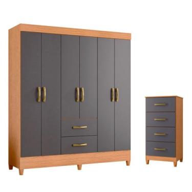 Imagem de Quarto Completo Casal Guarda Roupa 6 Portas e Cômoda Mobi - Albatroz, 