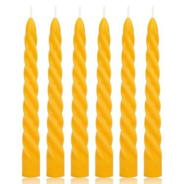 Imagem de Pacote com 6 velas cônicas de cera de abelha em espiral de 18 cm, 7 horas de tempo de queima, 100% natural, velas de cera de abelhas puras, sem perfume, sem fumaça, castiçais de cera de abelhas
