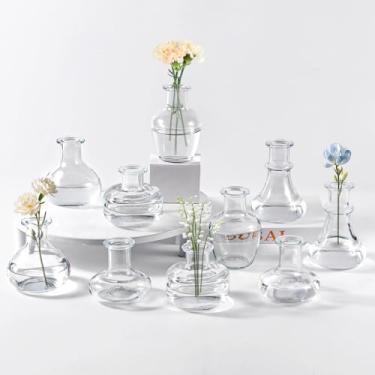 Imagem de Vaso de vidro transparente, 10 peças/conjunto de pequenos vasos de flores decorativos modernos, decoração de casa estética minimalista, centros de mesa de casamento vintage para rosa de flor única