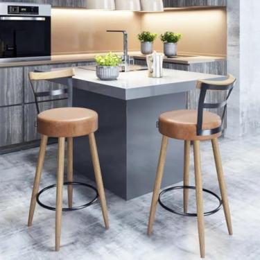 Imagem de Banquetas Altas Moscou, Kit 2 Unidades, 98cm de Altura, para Balcão, Bar e Cozinha, Assento em Couro Sintético Preto, Pés em Madeira Clara (AMARULA)