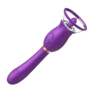 Imagem de Vibrador Com Sugador De Clitóris E Língua Estimuladora Brinquedo Erótico Estimulador Duplo [ROXO]