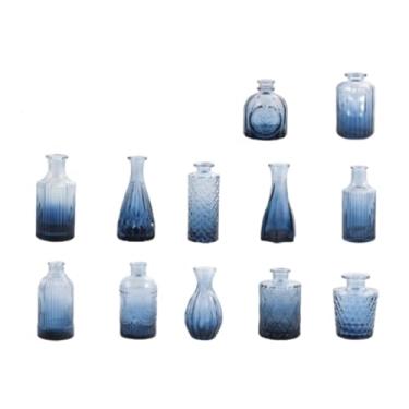 Imagem de KiBcsLic Conjunto de 12 vasos de vidro decorativos, acessórios florais simples, vasos de flores fofos para estante, sala de estar e escritório, Azul