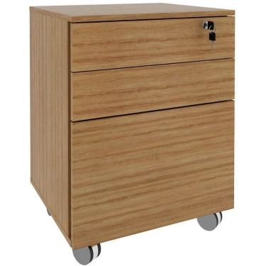 Imagem de Gaveteiro Para Escritório 3 Gavetas Com Chave E Rodízios Amêndoa