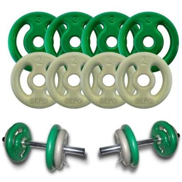 Imagem de Kit Musculação Halter Anilhas Barra 40cm + Presilha D Brinde - SEPO