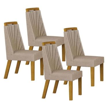 Imagem de Cadeira para Mesa de Jantar Liz MDF Kit 4 Peças Freijó Linho Palha - Leifer Móveis