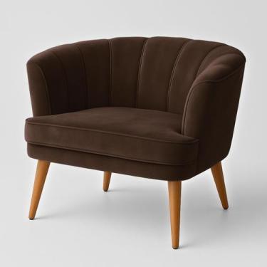 Imagem de Poltrona Estofada para Sala de Estar Moderna Tecido Veludo Pés Palito 