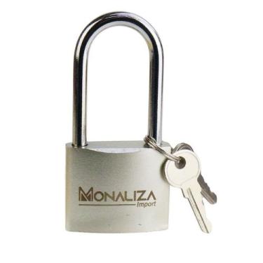 Imagem de Cadeado 48mm com 3 Chaves Haste Longa Prata - Tudo em Caixa - Genérico