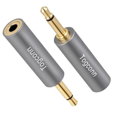 Imagem de Adaptador de áudio estéreo para mono de 3,5 mm 1/8 polegada, pacote com 2, conector TRS estéreo de 1/20.3 cm (fêmea) para plugue mono (macho), conector conversor de acessórios de fone de ouvido
