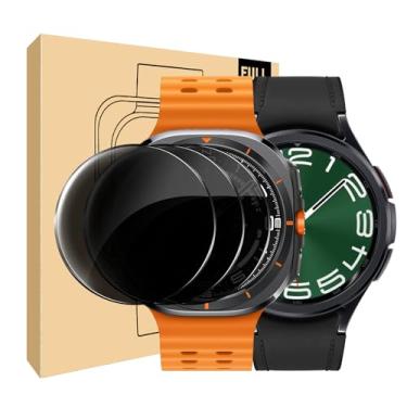 Imagem de NECARSIN Pacote com 3 películas de privacidade projetadas para Samsung Galaxy Watch 7 Ultra 47 mm, vidro temperado com dureza 9H, antiarranhões, sem bolhas
