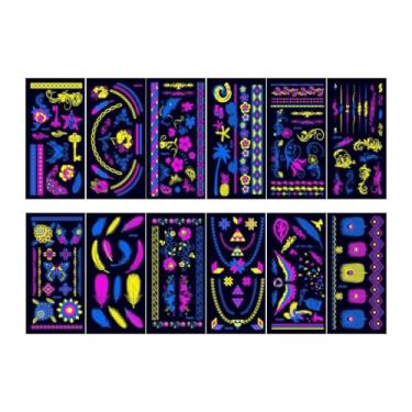 Imagem de ChuYiElegance 12 Peças de Tatuagens Que Brilham No Escuro, Acessórios de Luz Negra Reativa, Adesivos, Tatuagens Temporárias para Raves, Style a