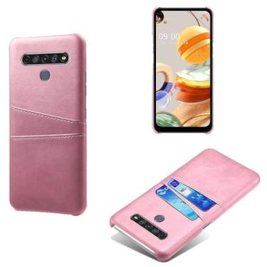 Imagem de Capas Compatível com LG K61,Caso de couro PU-Tampa de telefone a prova de choque com 2 slots de cartão,Proteção anti-impressão digital e anti-gota-Pink