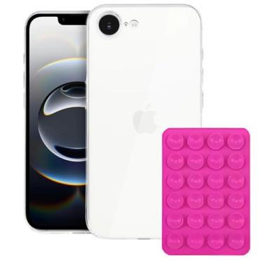 Imagem de Gshield Kit Capa Case Premium Crystal Slim em Acrílico Transparente + Ventosa de Silicone (Rosa, Iphone 16E)