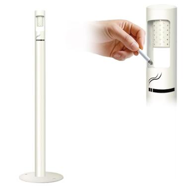 Imagem de Coluna de eliminação de pontas de cigarro ao ar livre 109 cm branca/cinzeiro de metal para pátio externo, escritórios, casa, restaurantes, lojas de conveniência, quintal/externo receptáculo de ponta