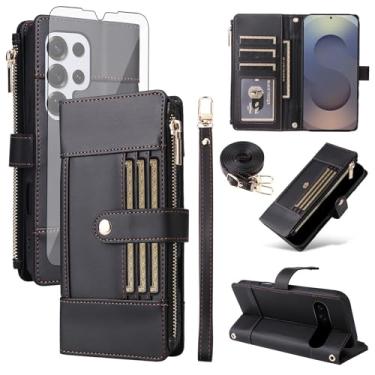 Imagem de Asuwish Capa de celular para Samsung Galaxy S25 Ultra 5G com protetor de tela de vidro temperado, alça com bloqueio de RFID, suporte flip para cartão de crédito S25Ultra 25S S 25 25Ultra 6.9 2025