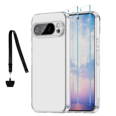 Imagem de EVUNNBC Capa para Google Pixel 10 Pro XL 2025, com 2 pacotes de protetores de tela, não amarela, à prova de choque, capa protetora para celular com cordão de telefone, traseira de acrílico rígido
