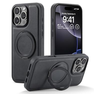 Imagem de Capa para iPhone 16 Plus com suporte para cartão, fixação em suporte de carro, carregamento sem fio, suporte magnético, couro sintético (para iPhone 16 Plus)
