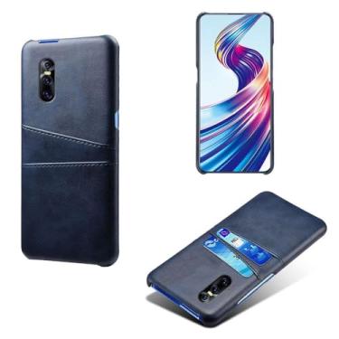 Imagem de Capas Compatível com VIVO V15 PRO,Caso de couro PU-Tampa de telefone a prova de choque com 2 slots de cartão,Proteção anti-impressão digital e anti-gota-Blue