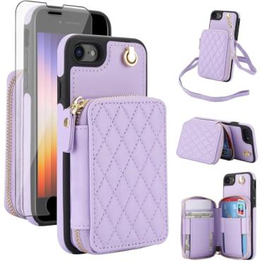 Imagem de Capa de celular para iPhone 7/8/SE 2020/2022 carteira com protetor de tela, bloqueio de RFID, suporte para cartão iPhone7 iPhone8 7s 8s i SE2020 SE2022 2/2nd/3/3ª geração SE2 SE3 7SE 8SE 8SE mulheres