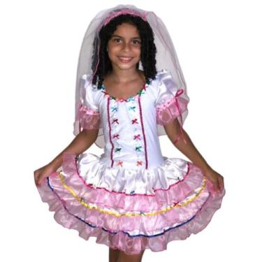 Imagem de Vestido Noiva Caipira Luxo Infantil Menina Dança Festa Tema Quadrilha 