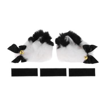 Imagem de Partuto Acessórios para capacete de motocicleta, orelhas de gato, com cores gradientes e sinos, capacetes de esqui, preto, branco, adesivos de pelúcia
