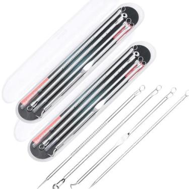 Imagem de Kit 8 Extrator Cureta Tira Acne Cravos E Espinha Limpeza De Pele Aço I