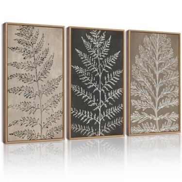 Imagem de KUVIOKE Arte de parede emoldurada botânica vintage boêmia planta bronzeada folha decoração de parede natureza samambaia silhueta pintura de parede decoração de casa 40 x 61 cm (moldura natural)