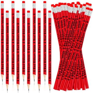 Imagem de Fainne 300 lápis de fita vermelha para semanas, lápis a granel, sem drogas, com borrachas, itens de conscientização de fita vermelha para estudantes, professores, campanhas de conscientização sem