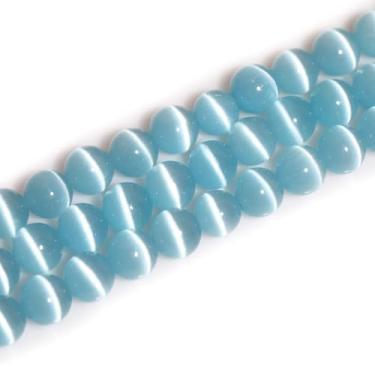 Imagem de HAAMIIQII Vidro olho de gato azul claro de 10 mm pedra de cristal redonda contas de pedras preciosas soltas para fazer joias, pulseiras, colares, brincos, artesanato (35-40 peças)