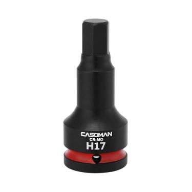 Imagem de CASOMAN Soquete hexagonal grande de 17 mm com chave de 3/10.2 cm, soquete de chave de fenda Allen H17 com anel de código de cor vermelho, comprimento de 100 mm, CR-MO