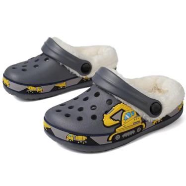 Imagem de OHSNMAKSL Pantufas infantis para jardim, sapatos aquáticos, tênis de desenho animado para meninos e meninas, crianças, praia, piscina, chuveiro, Cinza escavador, 13 Little Kid